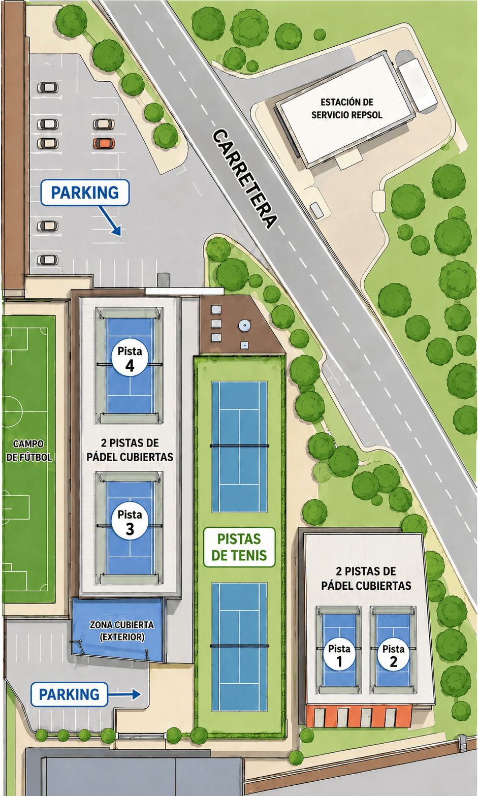 Plano de ubicacion de las pistas de padel de las IDM de Santona
